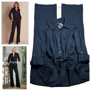 Soft Surroundings Jumpsuit Black Weekend Belted Long Sleeve V-Neck Size Medium